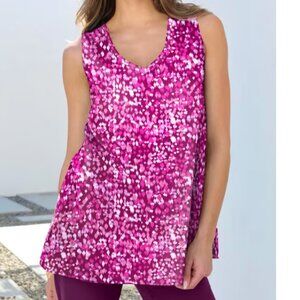 Roaman's pink and white cotton swing tank top with wide hem, size 14 to 16